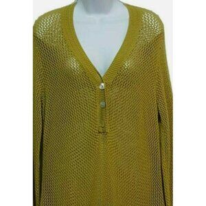 Chicos 3 US L Womens Top Open Knit Crochet Mesh Pullover V Neck Cotton Tunic